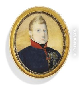 Leopold Of Bourbon-naples, Prince Of Salerno, In Red-piped Blue Coat With Red Collar, Black Stock, Wearing The Jewel Of The Order Of The Golden Fleece by Adalbert Suchy