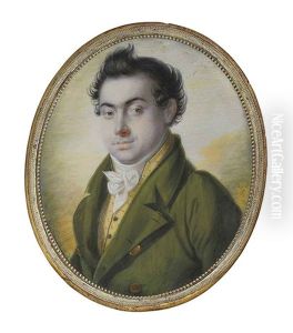 A Young Gentleman, In Green Coat With Brass Buttons, Spotted Ochre Waistcoat, Tied White Cravat
