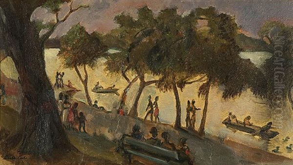 Park Scene With Boats On A Lake - view 1