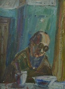 A Man With Glasses At The Table by Nikolay Suetin