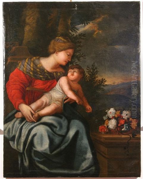 Seated Mother And Child With Flowers - view 1