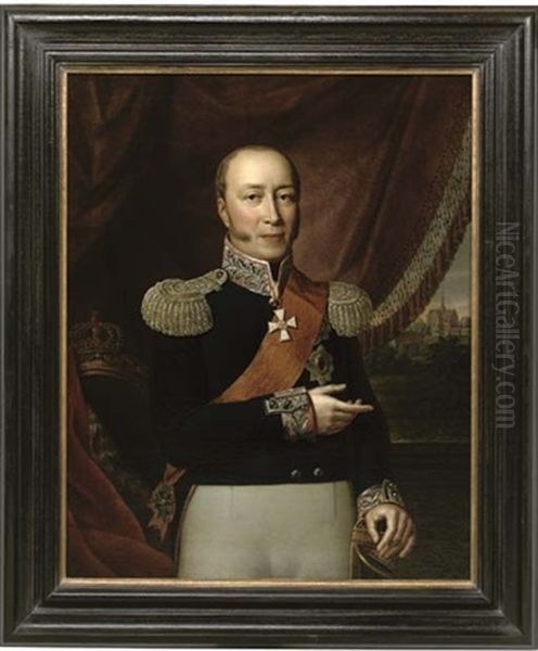 Portrait Of Friedrich Franz I, Grand Duke Of Mecklenburg-schwerin, Wearing The Black Uniform Of The Mecklenburg Infantry, A Sash And Badge Of The Order Of The Black And Red Eagle Of Prussia - view 1