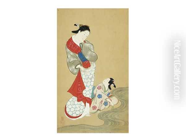 Beauties Washing A Tea Whisk - view 1