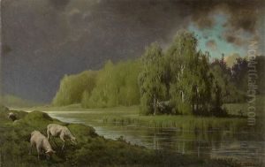 Approaching Storm, Sheep On A River Bank Approaching Storm, Sheep On A River Bank
