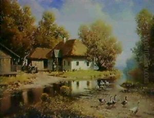 A Ukrainian Farmhouse By A River