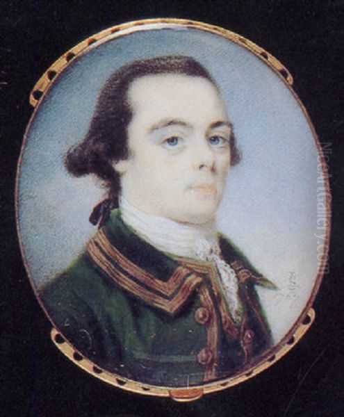 A Gentleman, In Green Jacket With Gold Buttons And Edging, Matching Waistcoat, White Lace Stock, His Dark Hair En Queue - view 1