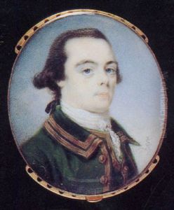 A Gentleman, In Green Jacket With Gold Buttons And Edging, Matching Waistcoat, White Lace Stock, His Dark Hair En Queue