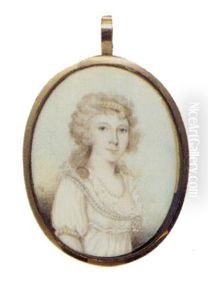 Portrait Of A Lady Wearing White Dress, With Pearls And White Fichu, Her Powdered, Over-the-shoulder Hair Set With A Pearl-studded Comb by Lawrence Sully