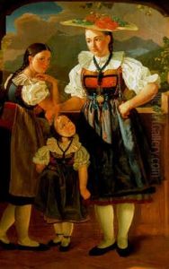 Drei Madchen In Luzerner Trachten by David Sulzer