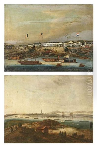 Canton, A View Of The Hongs After (+ A View Of Whampoa Anchorage; Pair) - view 1