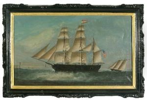 Portrait Of An American Bark With Schooner At Macao