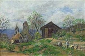 Landscape, Durnstein; Prepatory Painting (double-sided) by Max Suppantschitsch