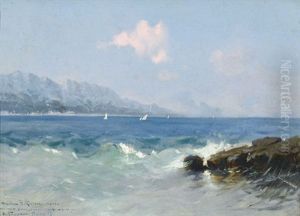 Kustenpartie Mit Segelschiffen by Ange Jacques Supparo