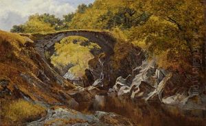 On The River Lledrys, North Wales (+ A Deserted Bridge On The River, North Wales; Pair) by John Surtees