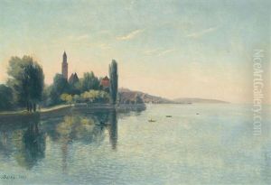 Sommerliche Seeuferpartie Mit Ruderbooten by Max Josef von Sury
