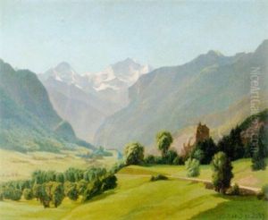 Burg Unspunnen Mit Monch Und Jungfrau Im Sonnenschein Burg Unspunnen Mit Monch Und Jungfrau Im Sonnenschein