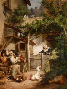 Streit Im Huhnerhof by Gustav Sues