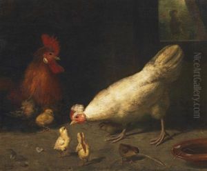 Die Huhnerfamilie. Henne Futtert Ihre Kleinen by Gustav Sues