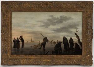 Patineurs Sur Un Lac Gele by Abraham Susenier
