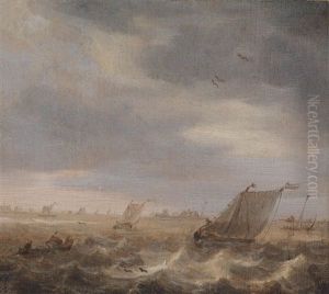 Fischerboote Auf Bewegtem Kustennahen Gewasser by Abraham Susenier
