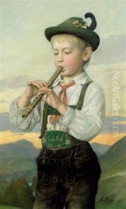 Frisch Auf Flotenspielender Knabe by Josef Johann Suess