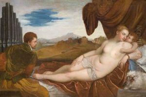 Venus Allongee Avec Un Joueur D'orgue (after Titian)