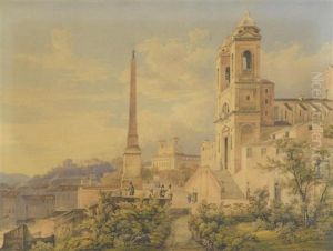 Blick Auf Die Spanische Treppe In Rom Mit Der Kirche Trinita Dei Monti