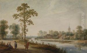 Kanallandschaft, Im Hintergrund Eine Stadt (haarlem Oder Leiden)