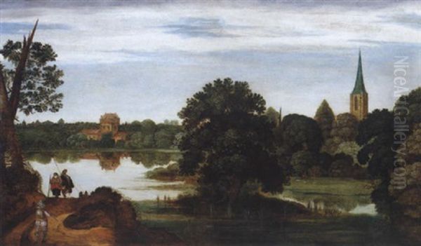 Bewaldete Fluslandschaft Mit Reisenden - view 1