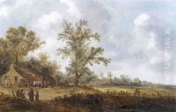 Paysage De La Campagne Hollandaise Avec Villageois S'affairant A Proximite D'une Ferme - view 1