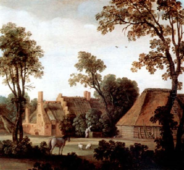 View Of A Village Across A Meadow With Trees - view 1