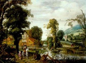 Paysage Fluvial Avec Cavalier Et Gentilhomme Sur Une Chemin Creux by Reyer Claesz Suycker