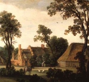 Blick Uber Eine Baumbestandenen Wiese Auf Ein Dorf