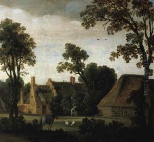 Blick Uber Eine Baumbestandene Wiese Auf Ein Dorf Blick Uber Eine Baumbestandene Wiese Auf Ein Dorf