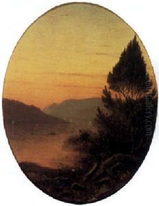 A Landscape At Sunset With Sailboats In The Distance by James Augustus Suydam