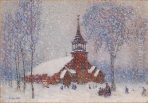 La Vieille Eglise De Sherbrooke Est Par Temps De Neige by Marc Aurele de Foy Suzor-Cote