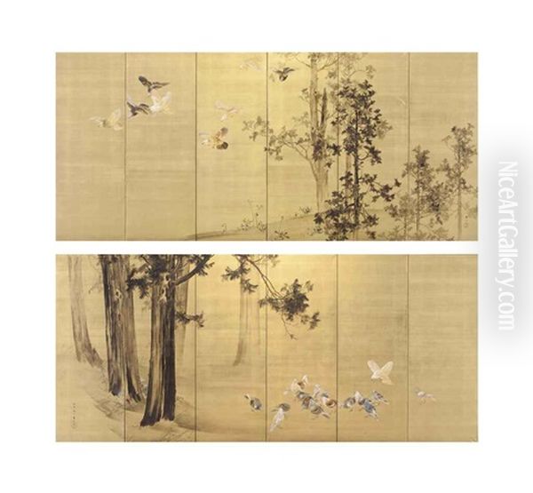 Birds And Pine Trees (pair) - view 1