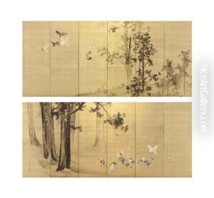Birds And Pine Trees (pair) by Kason Suzuki