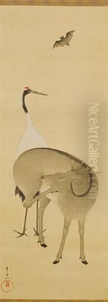 Kakejiku (three Auspicious Animals, Usually Seen In The Company Of Fukurokuju) - view 1