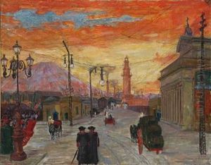 View Of Naples With Mount Vesuvius In The Background by Anders Castus Svarstad