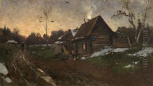 Izba At Mikhailovsky Zavod by Aleksandr Alexandrovich Svedomskij