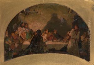Wall Panels Of St. Volodymyr's Cathedral In Kiev: The Raising Of Lazarus (sketch) (+ 2 Others, Oil On Paper Laid On Cardboard; 3 Works) by Paul A. Svedomsky