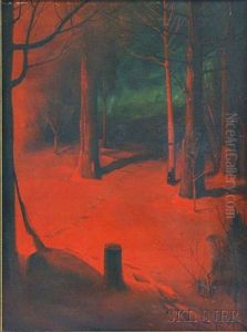 Nocturnal Forest Scene In Winter by Svend Rasmussen Svendsen