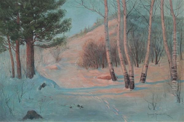 Sunset Glow On The Winter Hillside Trail - view 1