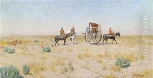Reiter Und Pferdefuhrwerk Vor Weiter Steppe by Sergei Ivanovich Svetoslavsky