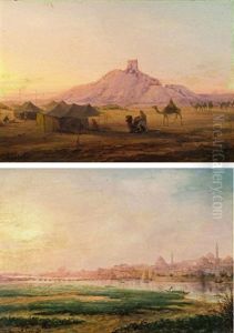 Pendants: Blick Auf Den Tempel Von Borsippa (babylon/irak); Blick Auf Istanbul (pair)