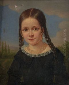 Portrait D'une Petite Fille Sur Fond De Paysages (+ Portrait D'un Jeune Garcon Sur Fond De Paysages; Pair)