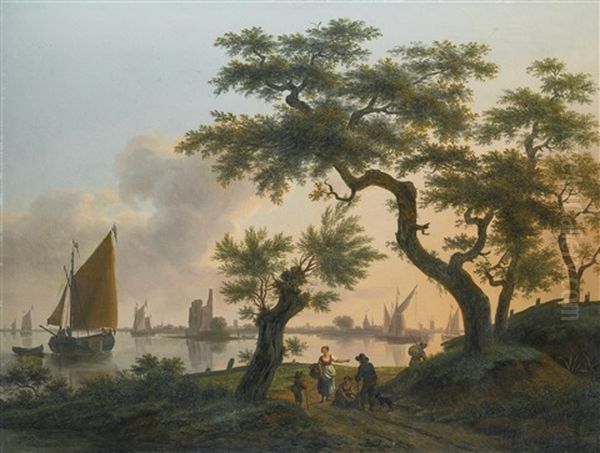 Landscape With An Estuary, With Shipping On The Water And Figures On The Path In The Foreground - view 1