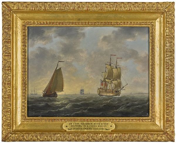 An English Man-o'-war And Other Shipping In A Fresh Breeze - view 1