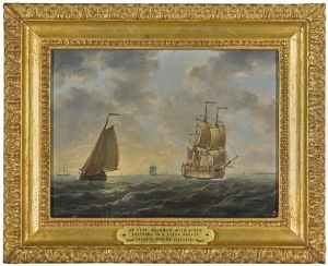 An English Man-o'-war And Other Shipping In A Fresh Breeze by Francis Swaine